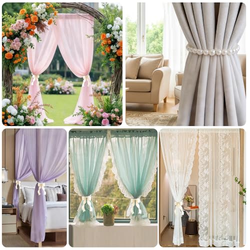 Ynaquest 2 PCS Pearl Curtain Tiebacks, DIY Bow Curtain Tie Backs White Pearl Curtain Ties Set Decorative Curtains Holdbacks for Home Office Bedroom Living Room Wedding Party Decoration - Image 5
