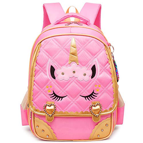Moonmo Cute Unicorn Face Diamond Bling Waterproof Pink School Backpack Set Girls Book Bag (Large, Pink Set) - Image 2