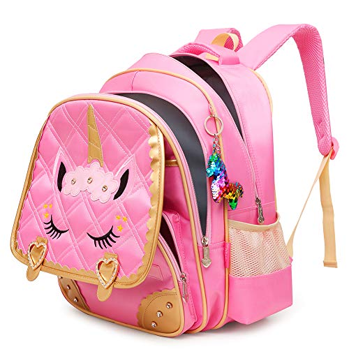 Moonmo Cute Unicorn Face Diamond Bling Waterproof Pink School Backpack Set Girls Book Bag (Large, Pink Set) - Image 4