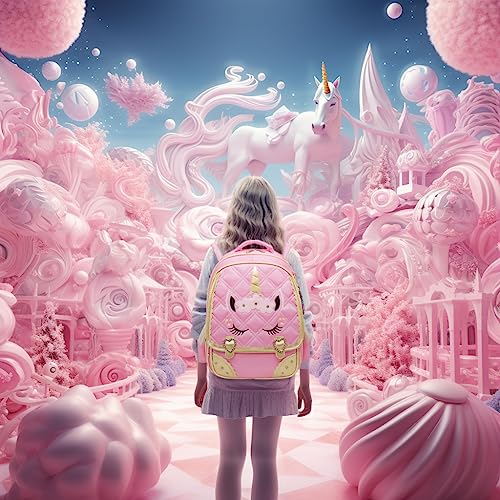 Moonmo Cute Unicorn Face Diamond Bling Waterproof Pink School Backpack Set Girls Book Bag (Large, Pink Set) - Image 5