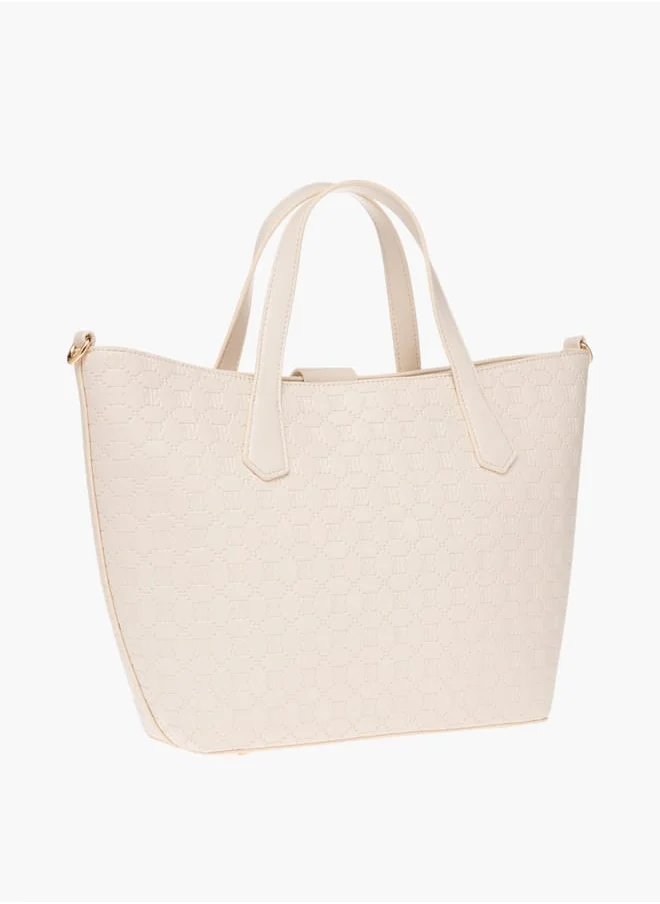 ELLE Womens Monogram Embossed Tote Bag With Zip Closure