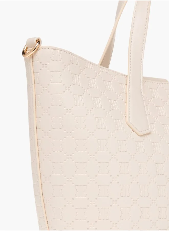 ELLE Womens Monogram Embossed Tote Bag With Zip Closure