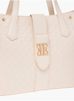 ELLE Womens Monogram Embossed Tote Bag With Zip Closure  - Image 4