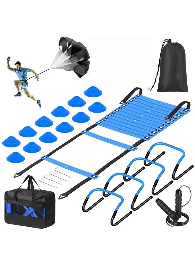 Agility Speed Training Equipment Set 20ft Speed Ladder 12 Cones 4 Adjustable Hurdles Jump Rope Parachute Ideal for Basketball Football Soccer for Youth Adults - Image 1