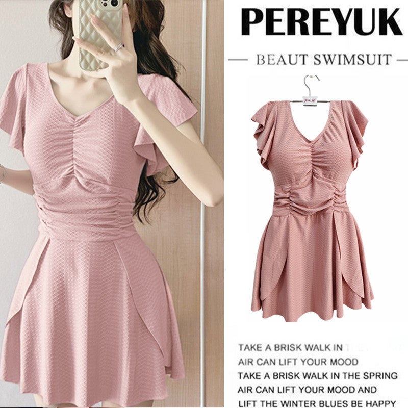 Fairy Swimsuit Women''s One-Piece Boxer Conservative Slimming Look Belly-Covering Large Size Skirt Style Hot Spring Vacation Internet Celebrity New Swimsuit - Image 2