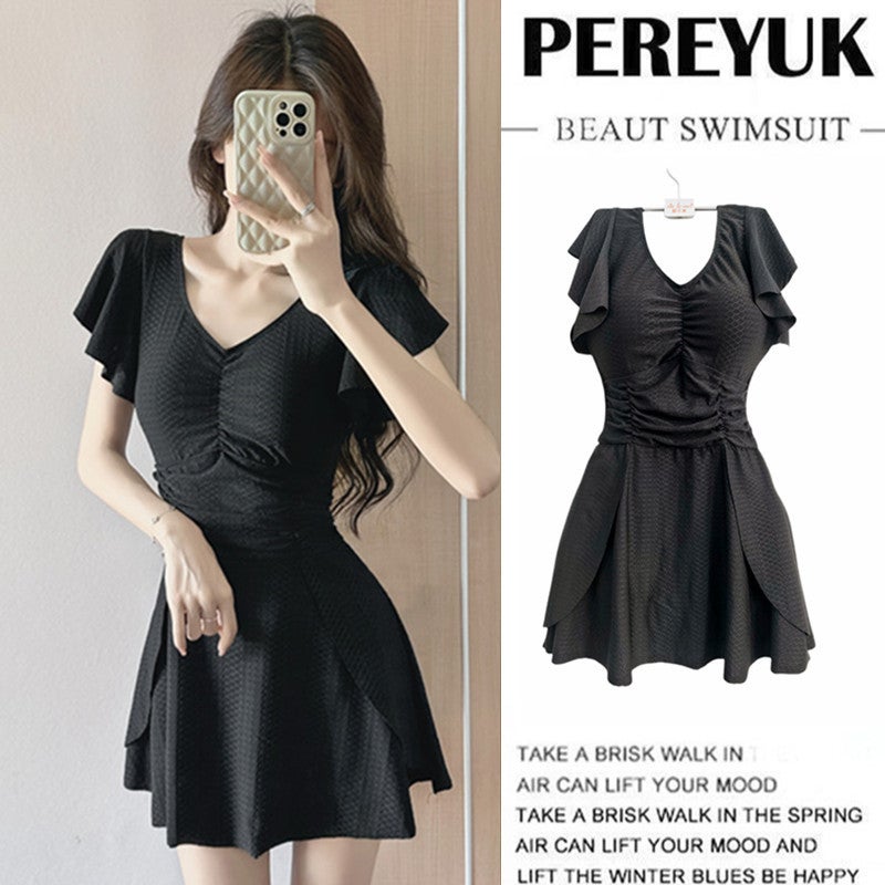 Fairy Swimsuit Women''s One-Piece Boxer Conservative Slimming Look Belly-Covering Large Size Skirt Style Hot Spring Vacation Internet Celebrity New Swimsuit - Image 3