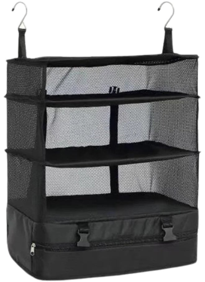 Generic Hanging Packing Cubes, Portable Closet Shelves Travel Collapsible, Compression Garment Organizer for Carry-on Luggage Suitcase with Breathable Perforated Material (Black)  - Image 1