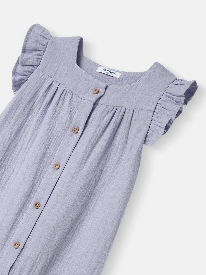 Nautinati Nautinati Girls' Cotton Ruffle Sleeves Jumpsuit in Soft Double Cloth
