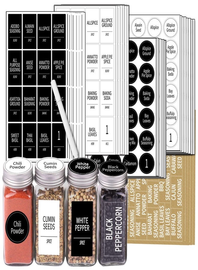 SWOMMOLY 892 Spice Jar Labels in 5 Different Types of Spice Labels with Chalk Marker Set.800 Printed Spice Labels with 92 Extra Write-on Labels Stickers for DIY, Waterproof & Tear-Resistant. - Image 1
