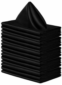 Excefore Square Satin Napkin Bright Silk Table Soft Smooth Fabric, Black, 17 x 17 Inch for Wedding, Parties, Banquet, Restaurant Decoration ( 16 Pcs )  - Image 1