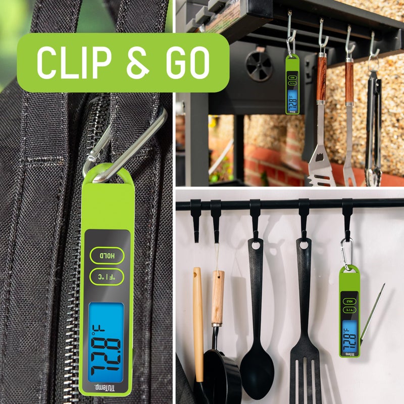 Taylor TruTemp Compact Digital Folding Meat Thermometer with Carabiner Clip for Grilling, BBQ, Kitchen, and Griddle, Kitchen Gadget Essential and Food Thermometer, Gift for Dad, Him, and Men, Green - Image 2