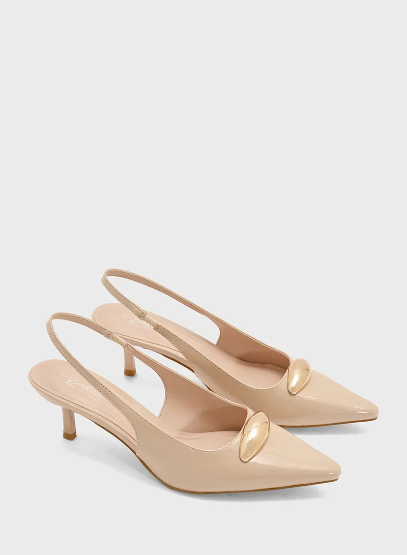 Pink Step Pointed Sling Back Pump