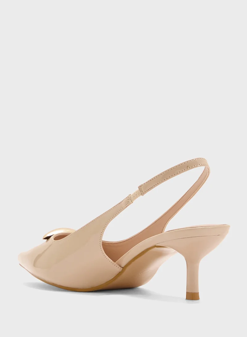 Pink Step Pointed Sling Back Pump