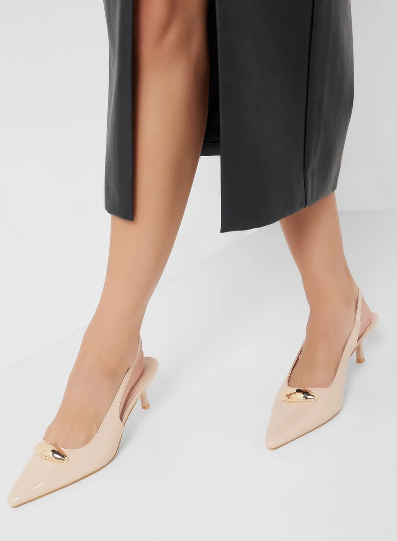 Pink Step Pointed Sling Back Pump