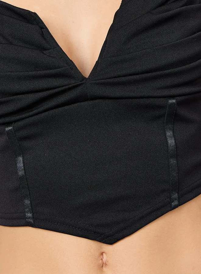 Styli Non Padded Non Wired Pleated Cups Longline Deep V Plunge Bra