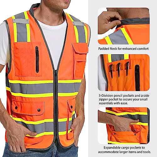 ArcRidge Reflective Safety Vest for Men and Women - High Visibility Construction Vest - Dual Tone Reflective Strips (Orange, Small) - Image 3