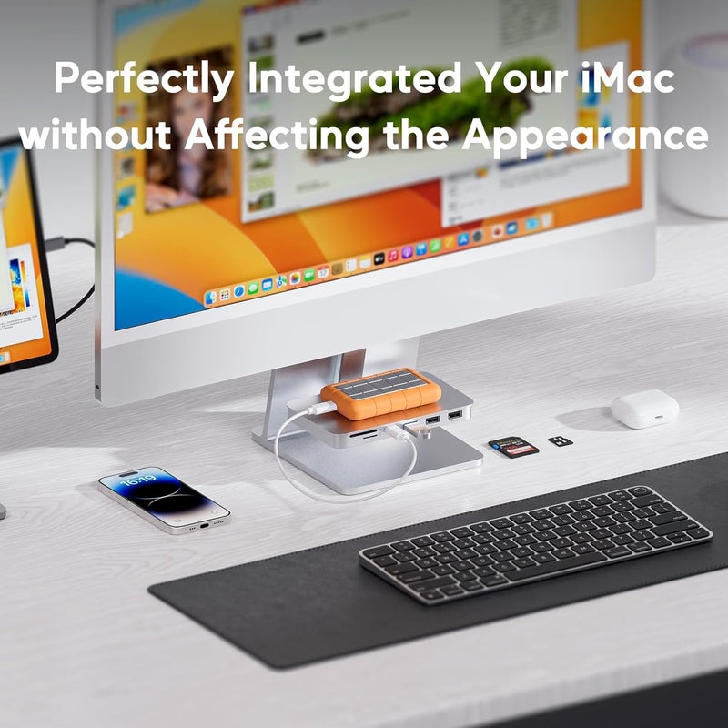 PULWTOP إكسسوارات iMac لأجهزة i-Mac 2021/2023/2024، محور USB C من لـ iMac مع USB A/C 10 جيجابت/ثانية، محور لـ M1/M3/M4، منفذي USB A 2.0، قارئ بطاقات SD/TF لـ iMac 24 بوصة وشاشة Studio Display 2 (فضي-1) - Image 5