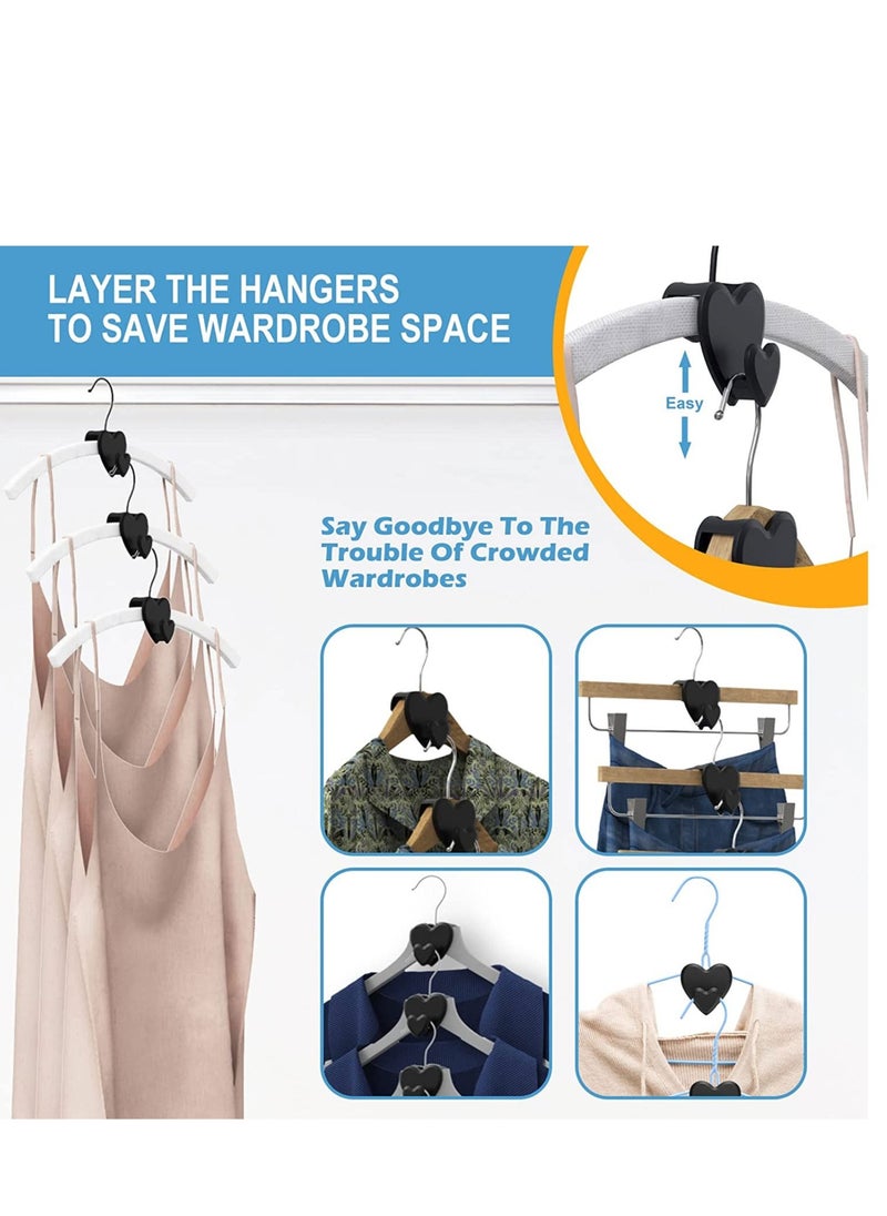 Clothes Hanger Connector Hooks, Space-Saving Hooks,Cascading Save Space,Wardrobe Organizers and Storage, Velvet Huggable Hangers Accessory, Black 24 PCS