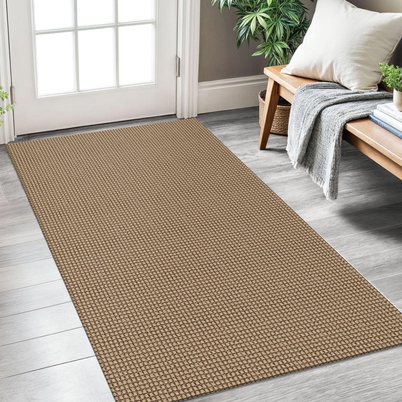 KOZYFLY Boho Rugs for Entryway 3x5 ft Washable Area Rug Non Slip Rubber Backed Entry Rug Woven Indoor Door Mat Cotton Kitchen Rugs Floor Carpet for Entryway, Foyer, Backdoor, Tan/Orange/Brown - Image 1