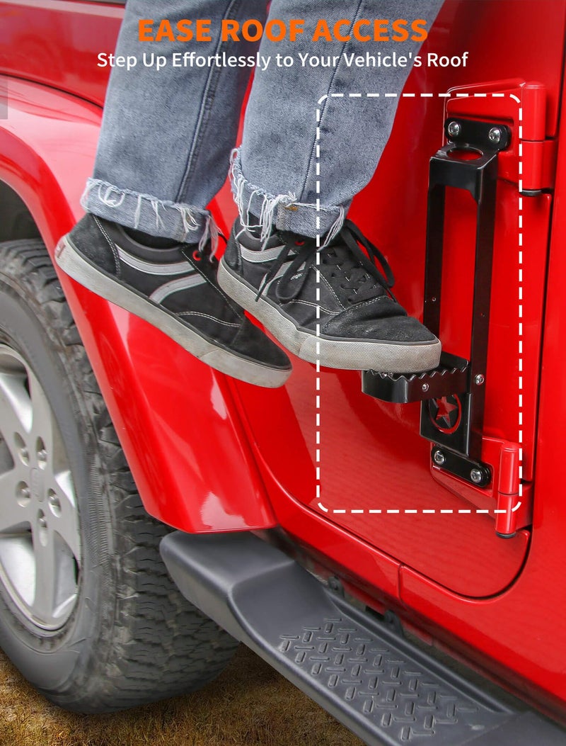 Savadicar Savadicar 2 Pack Door Hinge Steps, Foldable Metal Foot Pedals for 2007-2024 Jeep Wrangler JK/JL & Gladiator JT, Anti-Rust Powder Coated, Easy Access to Roof Top, Star Pattern Design, Black - Image 2
