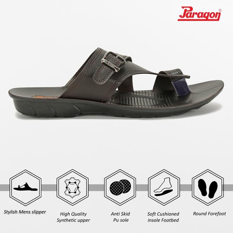 PARAGON PUK2231G Stylish Slippers for Men | Comfortable, Breathable & Durable Sandals with Soft Cushioned Footbed | Easy Wear Slip On | Easily Washable | Ideal for Outdoor Use Brown - Image 3