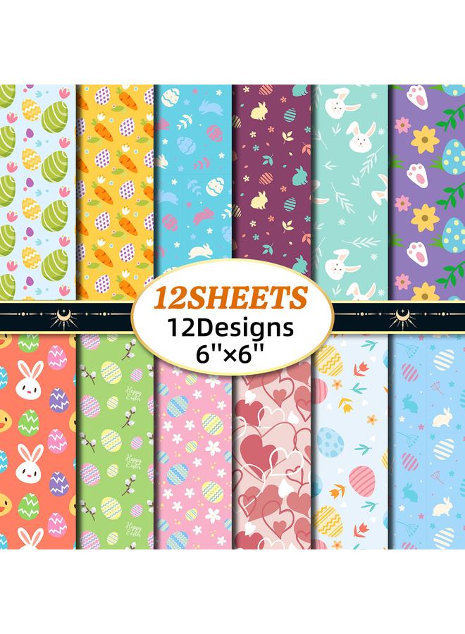 Bluejw 12 Sheets Of Non-heavy Easter Bunny Egg Material Paper Holiday Packaging Handmade Photo Album Background Diy Paper - Image 1