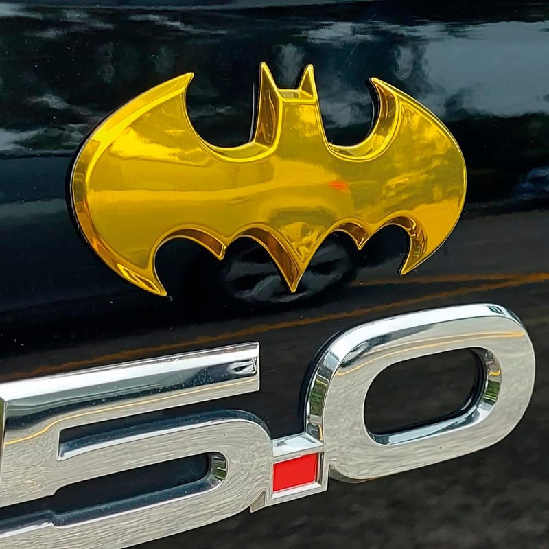 Fan Emblems Batman Car Emblem - 1989 Batwing Batarang Symbol 3D Auto Badge - Color: Yellow Chrome - Size: 3.8 x 1.8 x 0.2 inches - Officially Licensed DC Car Accessories - Image 3