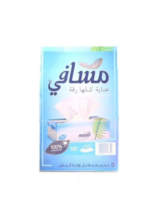 Masafi Pure Soft Tissues, White Tissue 130 X 2 Ply, Pack of 5 - Image 1