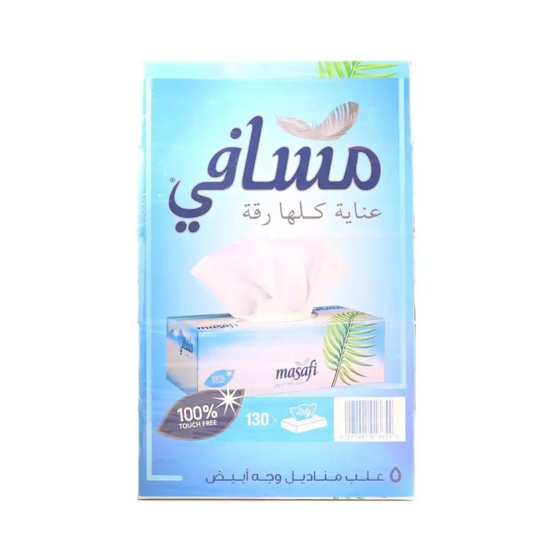 Masafi Pure Soft Tissues, White Tissue 130 X 2 Ply, Pack of 5 - Image 1