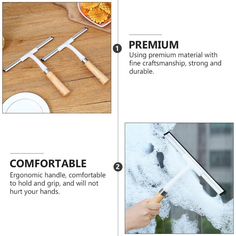 Wooden Handle Window Squeegee with Silicone Blade Glass Cleaning Tool for Home Bathroom Water Removal - Image 5