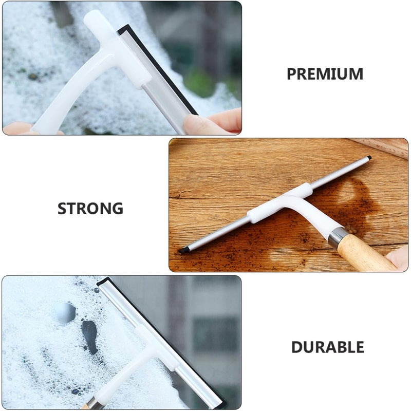Wooden Handle Window Squeegee with Silicone Blade Glass Cleaning Tool for Home Bathroom Water Removal - Image 4