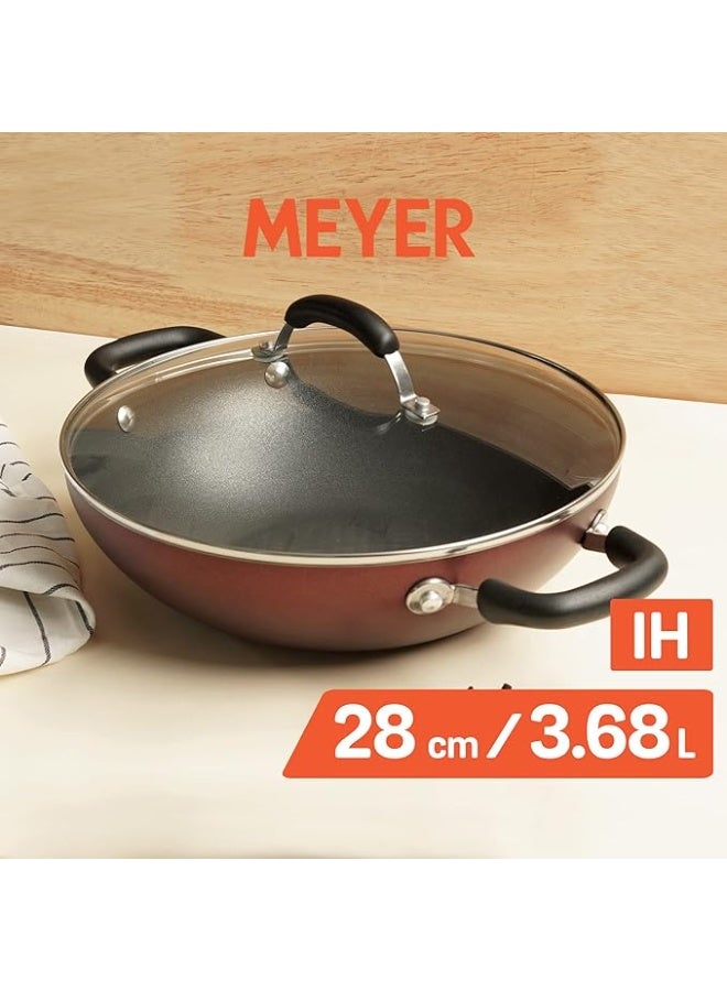 ماير قدر "كاداي" من الألومنيوم غير اللاصق طراز Meyer Merlot | مزود بغطاء زجاجي | مثالي للقلي العميق والتقليب السريع (متوافق مع مواقد الغاز والحث الكهرومغناطيسي) | خالٍ تماماً من المواد السامة | المقاس: 28 سم / السعة: 3.68 لتر - Image 4
