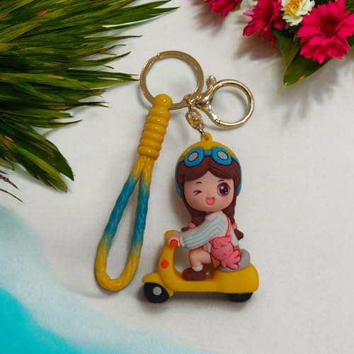 AEROSTARK Cartoon Characters Keychain for Girls Boys, Cute Silicon Keychains Accessories Keyring Key Purse Backpack Car Charms for Kids Gifts (Scooty Girl White) - Image 3