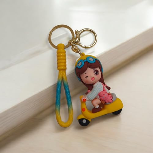 AEROSTARK Cartoon Characters Keychain for Girls Boys, Cute Silicon Keychains Accessories Keyring Key Purse Backpack Car Charms for Kids Gifts (Scooty Girl White) - Image 2