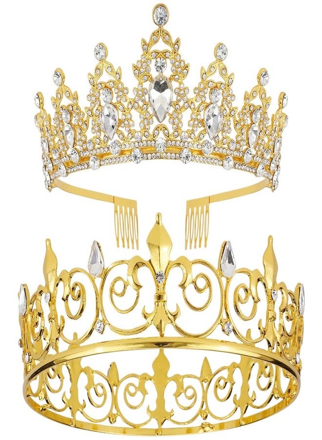 AOPRIE King & Queen Artemis Tiara and Crown for Women Men Crystal Hair Accessories for Wedding Prom Bridal Birthday Party Halloween Costume Christmas Gifts Gold Princess Tiara for Girls Boys - Image 1
