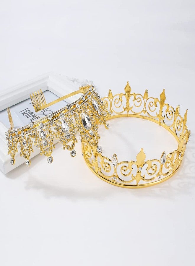 AOPRIE King & Queen Artemis Tiara and Crown for Women Men Crystal Hair Accessories for Wedding Prom Bridal Birthday Party Halloween Costume Christmas Gifts Gold Princess Tiara for Girls Boys - Image 5