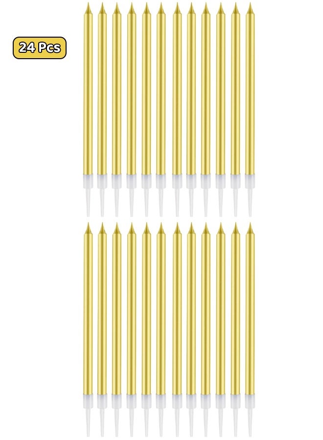 24 Pcs Birthday Candles - Long Thin Birthday Cake Candles, Tall Elegant Premium Party Candles for Birthday Parties, Wedding Decorations, Anniversary & Cake Decorating Supplies (Gold) - Image 1