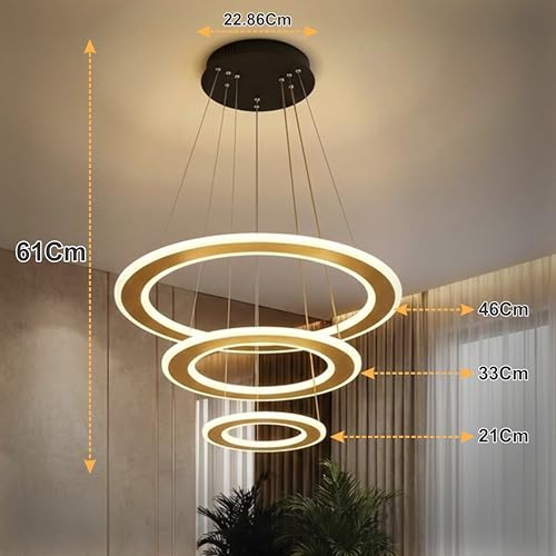 Lamp master 3 Ring Modern LED Chandelier Ceiling Lamp | Gold Finish Pendant Light | Decorative Chandelier for Living Room, Dining Room, Bedroom, Restaurants & Cafe Interior | 1-Year Warranty - Image 4
