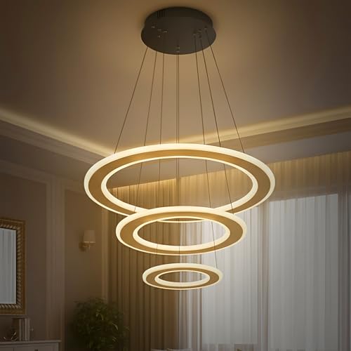 Lamp master 3 Ring Modern LED Chandelier Ceiling Lamp | Gold Finish Pendant Light | Decorative Chandelier for Living Room, Dining Room, Bedroom, Restaurants & Cafe Interior | 1-Year Warranty - Image 1