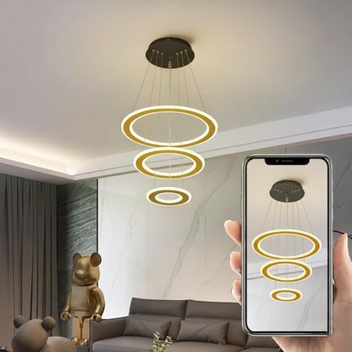 Lamp master 3 Ring Modern LED Chandelier Ceiling Lamp | Gold Finish Pendant Light | Decorative Chandelier for Living Room, Dining Room, Bedroom, Restaurants & Cafe Interior | 1-Year Warranty - Image 5
