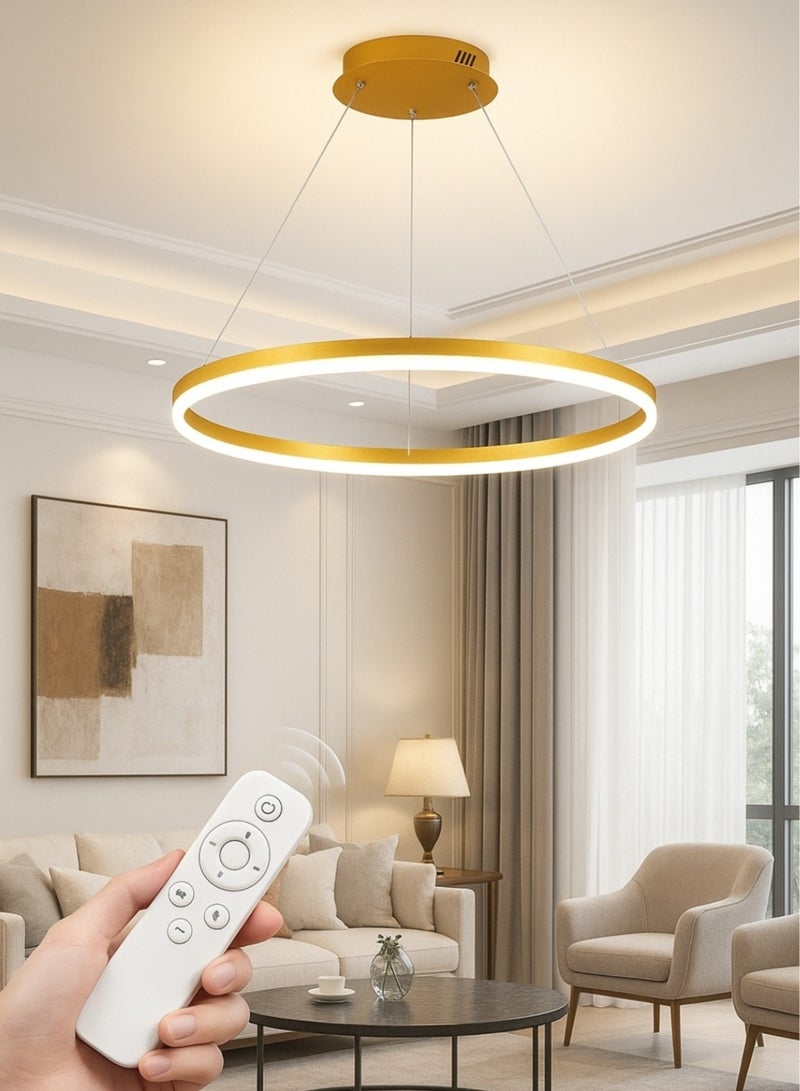 AL THURAYAT Modern chandelier with an elegant round design,  60 cm LED chandelier with 4 lighting colors, featuring simple lines and a modern touch, with remote control.(Gold color) - Image 1