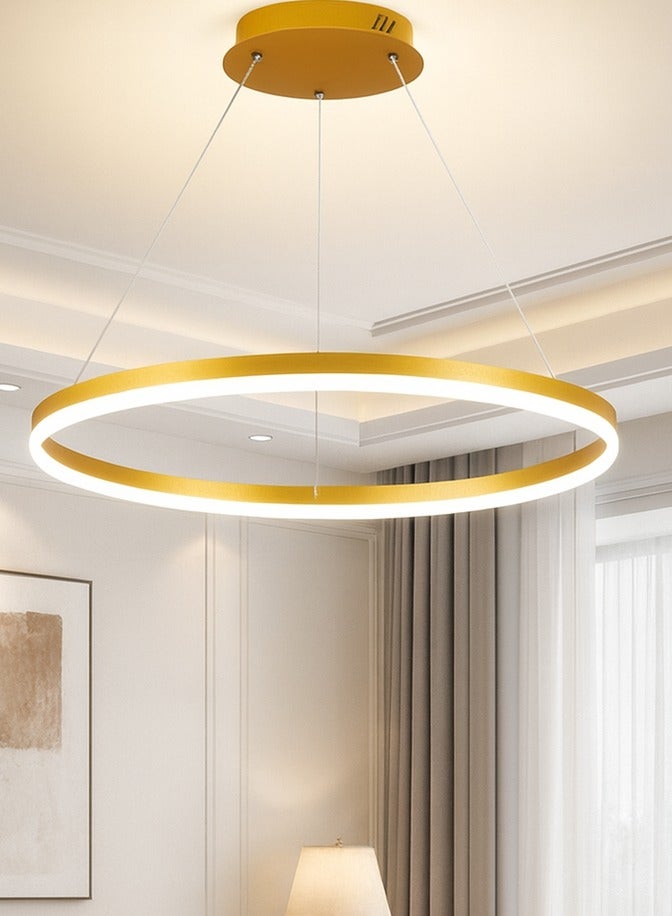AL THURAYAT Modern chandelier with an elegant round design,  60 cm LED chandelier with 4 lighting colors, featuring simple lines and a modern touch, with remote control.(Gold color) - Image 3