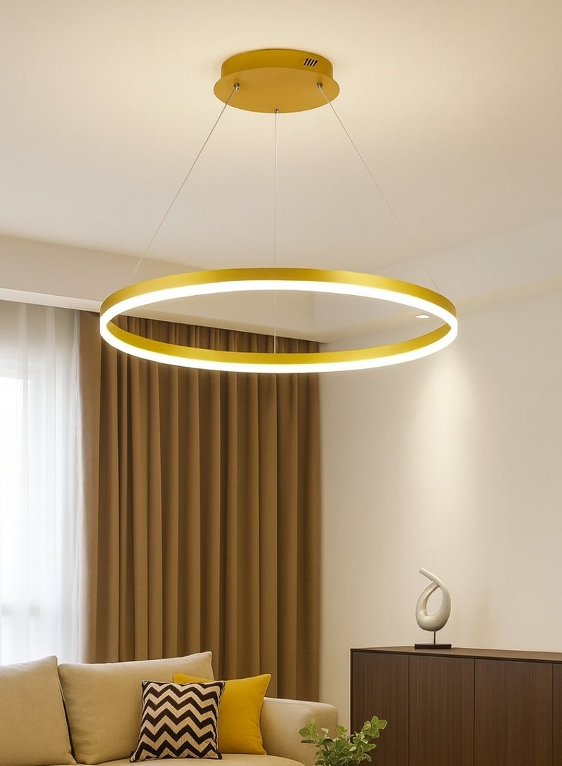 AL THURAYAT Modern chandelier with an elegant round design,  60 cm LED chandelier with 4 lighting colors, featuring simple lines and a modern touch, with remote control.(Gold color) - Image 4