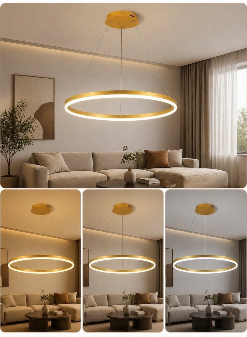 AL THURAYAT Modern 60cm LED Chandelier – 3 Color Lights – Remote Control – Luxury Round Ceiling Light – Gold Finish - Image 2