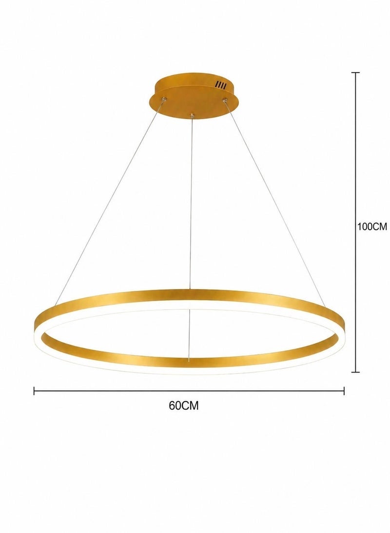 AL THURAYAT Modern 60cm LED Chandelier – 3 Color Lights – Remote Control – Luxury Round Ceiling Light – Gold Finish - Image 4