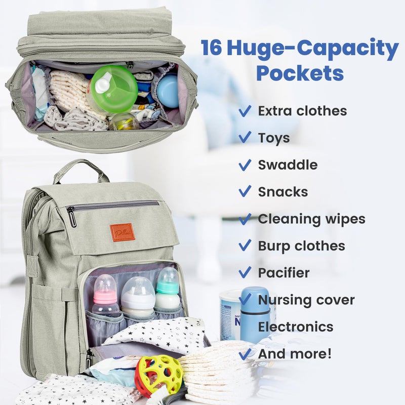 PILLANI Baby Shower Gifts Diaper Bag Backpack, Baby Diaper Bag, Large Baby Bag for Boys & Girls, Waterproof, 16 Pockets, Insulated Bottle Holders, Durable,Travel-Friendly & Lightweight,Easy Organization,Beige - Image 2