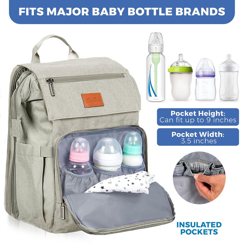 PILLANI Baby Shower Gifts Diaper Bag Backpack, Baby Diaper Bag, Large Baby Bag for Boys & Girls, Waterproof, 16 Pockets, Insulated Bottle Holders, Durable,Travel-Friendly & Lightweight,Easy Organization,Beige - Image 4