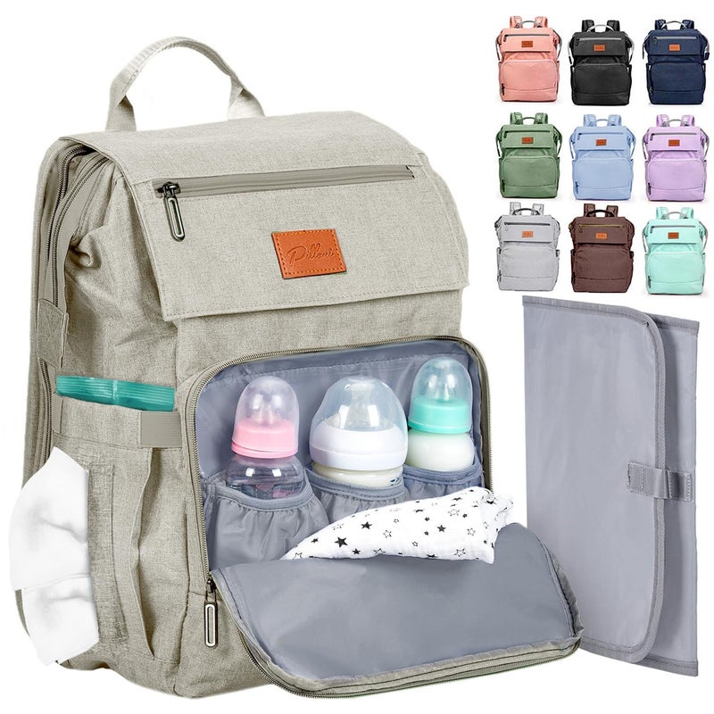 PILLANI Baby Shower Gifts Diaper Bag Backpack, Baby Diaper Bag, Large Baby Bag for Boys & Girls, Waterproof, 16 Pockets, Insulated Bottle Holders, Durable,Travel-Friendly & Lightweight,Easy Organization,Beige - Image 1
