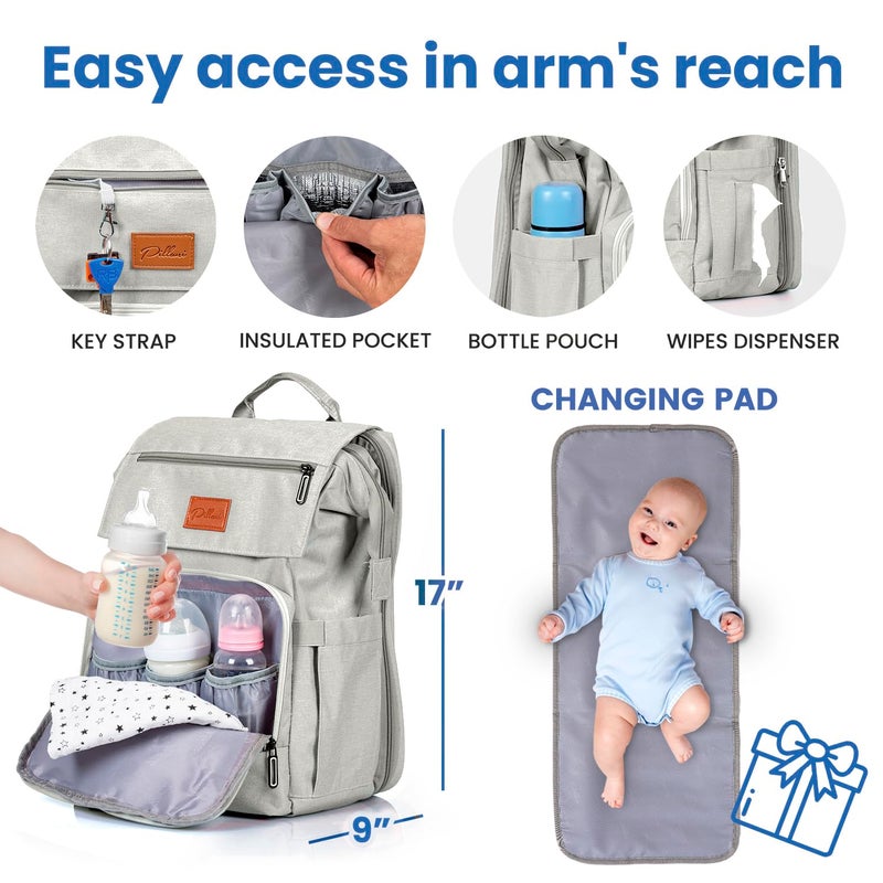 PILLANI Baby Shower Gifts Diaper Bag Backpack, Baby Diaper Bag, Large Baby Bag for Boys & Girls, Waterproof, 16 Pockets, Insulated Bottle Holders, Durable,Travel-Friendly & Lightweight,Easy Organization,Beige - Image 3