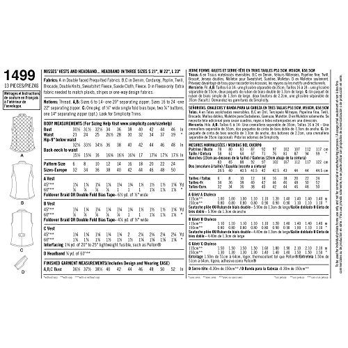 Simplicity Patterns US1499H5 Misses Vest and Headband, Size 6/8/10/12/14 - Image 4